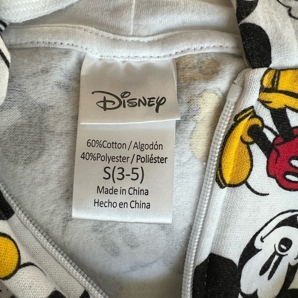Disney zip up hoodie 60% cotton 40% polyester Mickey Mouse print sz S - Picture 3 of 3